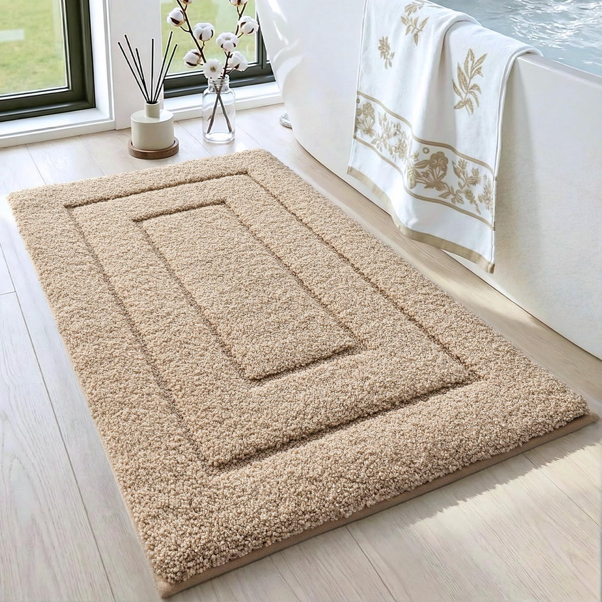 DEXI Bathroom Rugs 36x24, Non-Slip and Absorbent Bath Mat, Beige