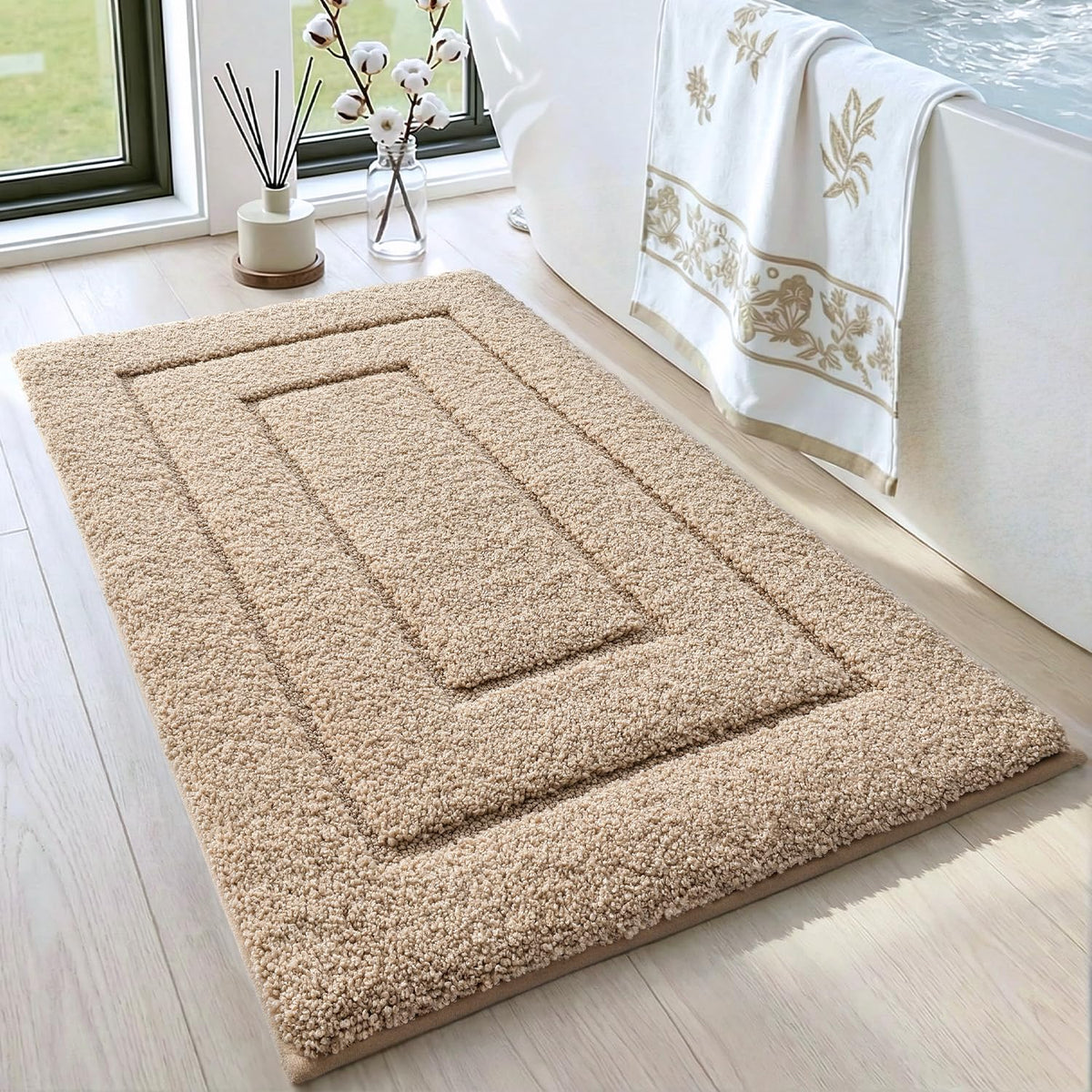 DEXI Bathroom Rugs 36x24, Non-Slip and Absorbent Bath Mat, Beige