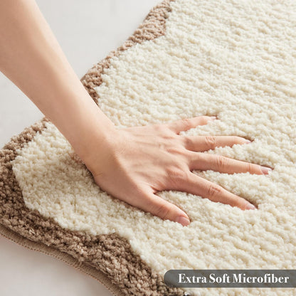 Ohocut Luxury Microfiber Bathroom Rugs, Beige Sand Scalloped Bath Rug Boho Farmhouse Cute Aesthetic Preppy Bath Mat for Bathroom, Tub, Floor Carpet, Sink, Shower, Anti Slip, Absorbent, 32x20