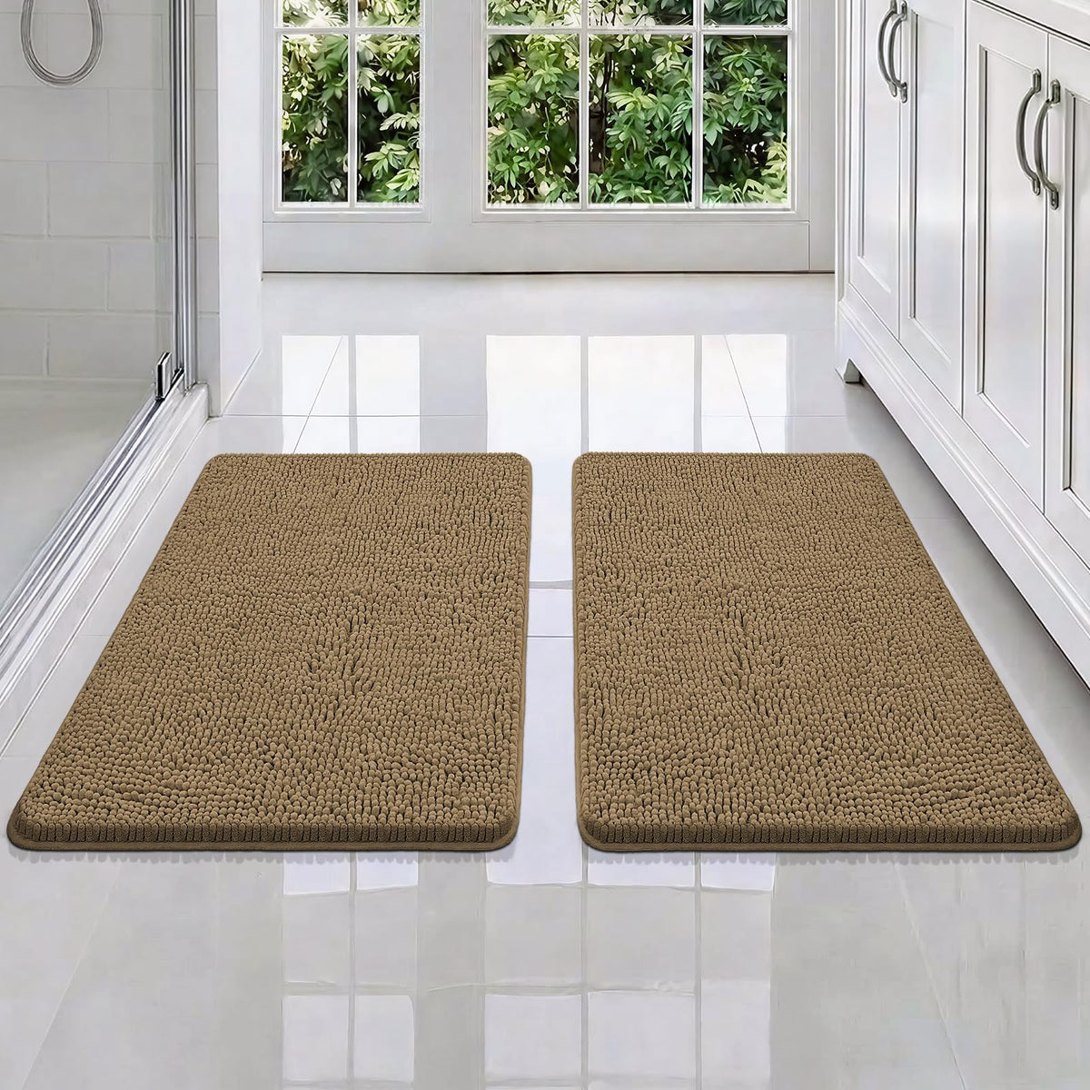 Bcoimo Bath Rug Mat,Sage Chenille High Absorbent Long Bathroom Runner Rugs