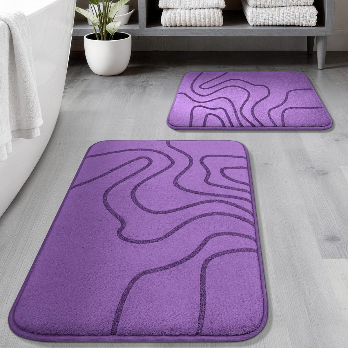 YIHOUSE Memory Foam Bathroom Rugs Sets 2 Piece, 32"x20"+24"x17", Dark Grey