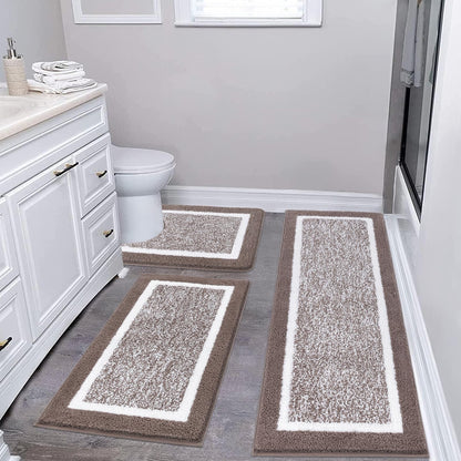 Pauwer Bathroom Rugs 3 Piece Set, Non Slip Washable Bath Mat, Dark Grey