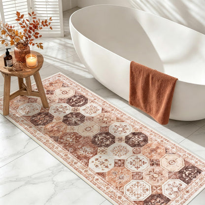 Yinhua Boho Bathroom Runner Rug Non Silp, Vintage Long Bath Mat Washable