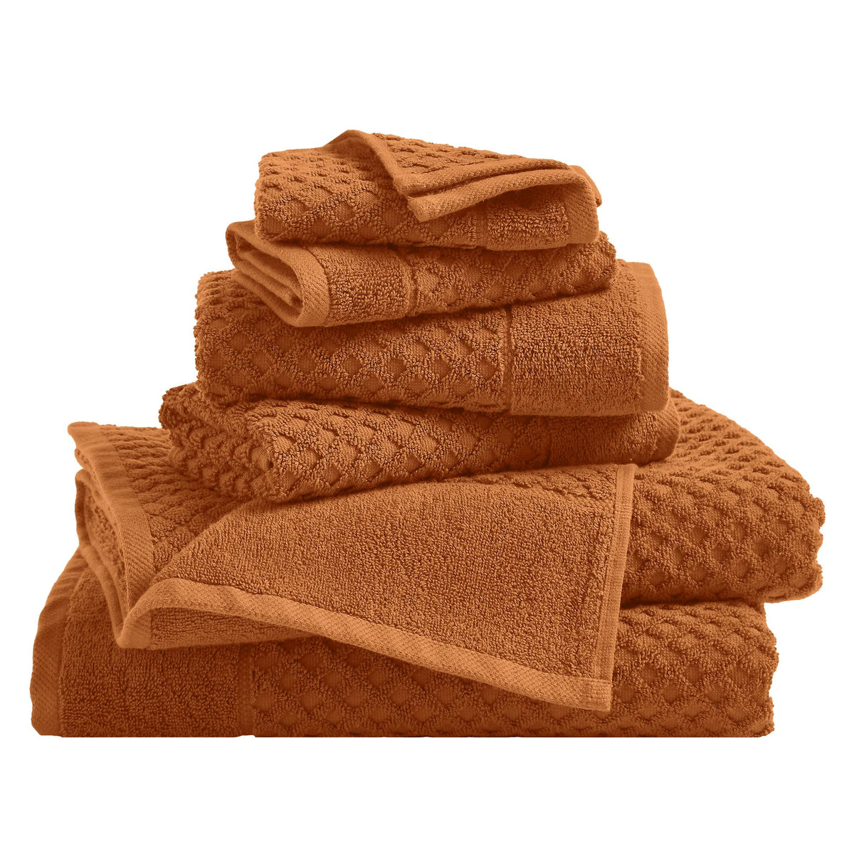 Great Bay Home Bath Towels - 100% Cotton 6 Piece Towel Set - Diamond Waffle Weave - Absorbent, Durable, Quick-Dry Towels for Bathroom (Copper)
