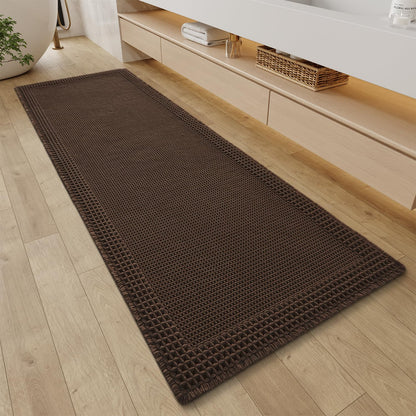 RESARE Waffle Bathroom Runner Rugs, Non Slip Boho Bath Mat 24"x72" Brown