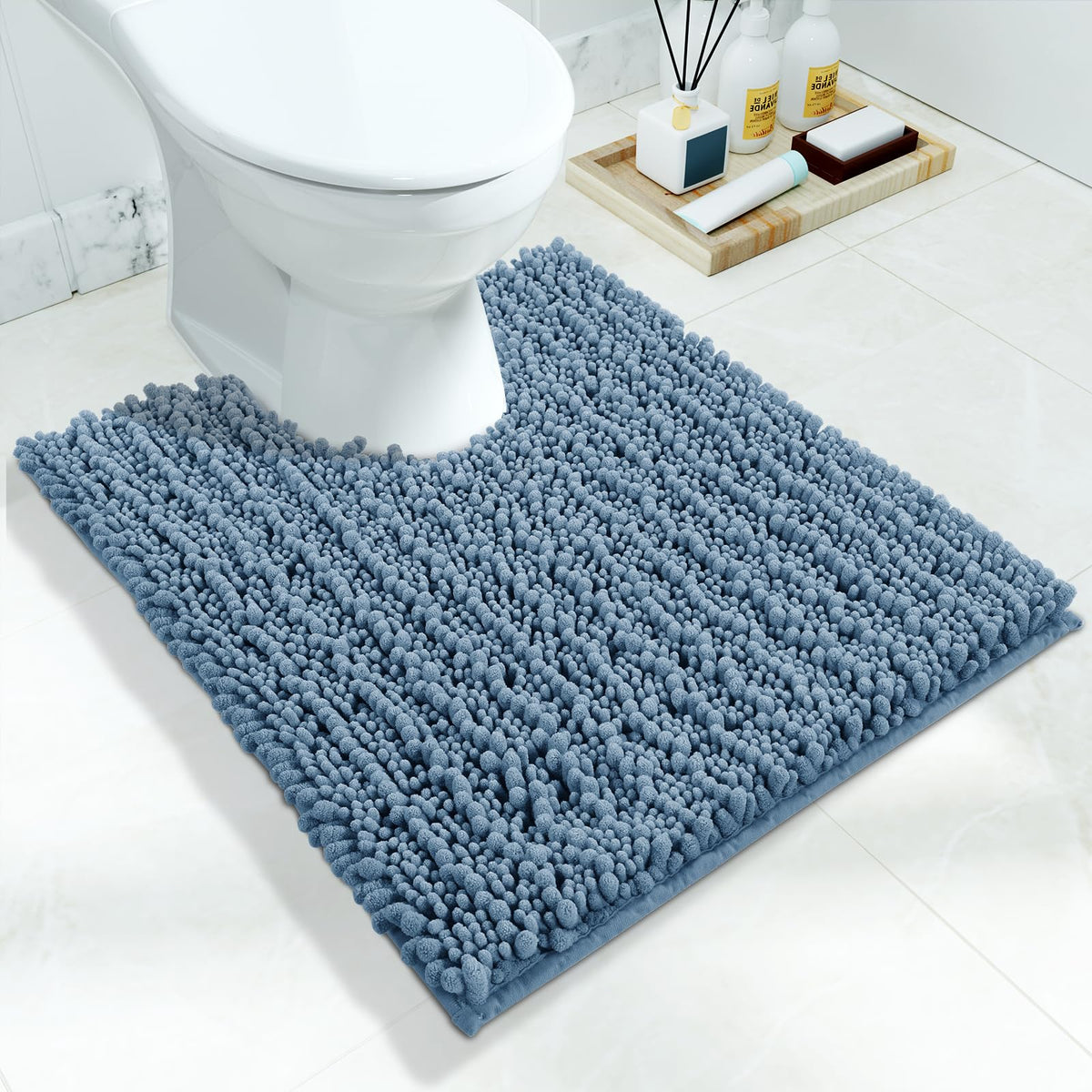 Yimobra Bathroom Rugs Non Slip Washable 32x20 Inch - Ultra Soft Absorbent Chenille Bath Mat, Quick Dry Shaggy Floor Carpet for Tub Shower, Gray Home Decor Accessories