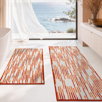 BSICPRO Bathroom Rugs Sets 2 Piece, Non Slip Striped Bath Mats, Fog Blue