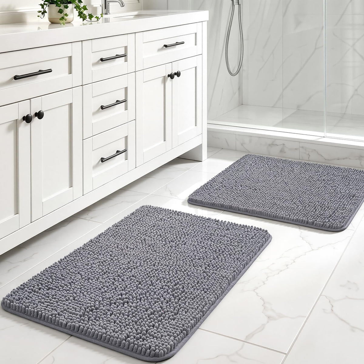 LOCHAS Luxury Bathroom Rug Shaggy Bath Mat 24 x 60 Inch, Gray