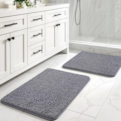 LOCHAS Luxury Bathroom Rug Shaggy Bath Mat 24 x 60 Inch, Gray