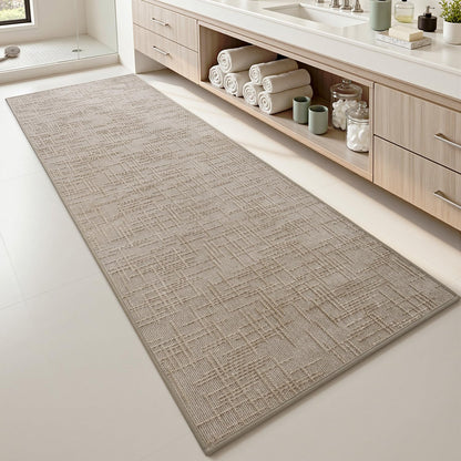 AMOAMI Bath Mat Non Slip Super Absorbent Quick Dry Bath Mats for Bathroom Floor Rubber Backing Washable Bathroom Rugs Modern Woven Jacquard Mat, Beside Tub Bath Rugs, 17" x 24", Brown