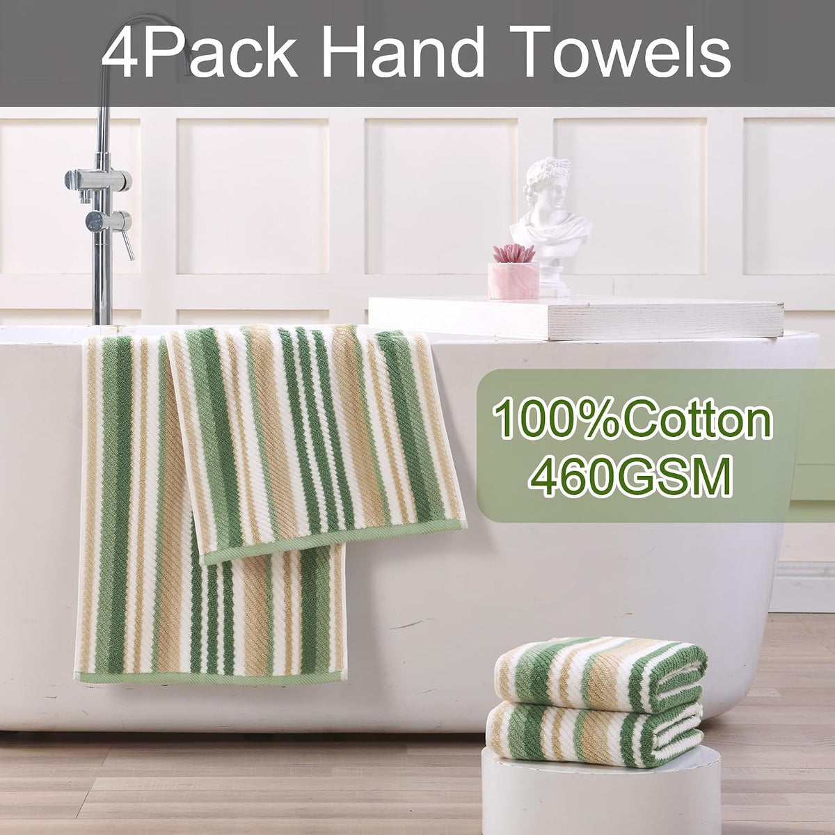 VOOVA & MOVAS Hand Towels 4 Pack, 100% Cotton, 16x27 in, Sage Beige