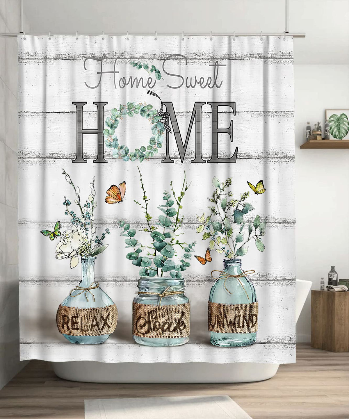 Tijuboni Farmhouse Shower Curtain Cotton Flowers Shower Curtains for Neutral Country Bathroom Decor Rustic Shower Curtain Set Waterproof Polyester Fabric 60 x 72 Inch