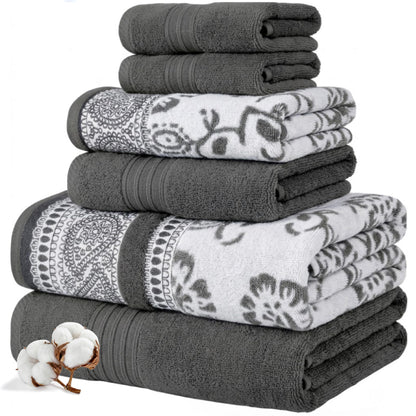 Modern Threads 6 Piece Bath Towel Set – Bathroom Set with 2 Bath Towels, 2 Hand Towels, and 2 Wash Cloths – 100% Cotton, Super Absorbent & Extra Soft – Reversible Floral Trail (Navy)