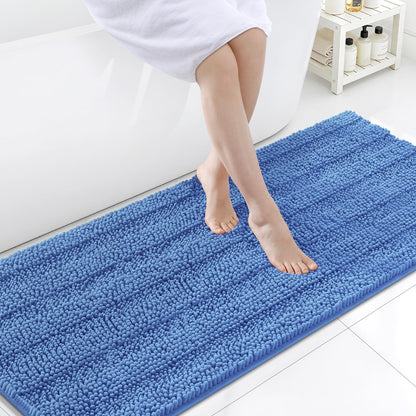 Grandaily Chenille Striped Bathroom Rugs 36x24, Extra Thick and Absorbent Bath Mats, Non-Slip Soft Plush Shaggy Shower Carpet, Machine Wash Dry, Bath Rug for Bathroom, (Large, Light Grey)