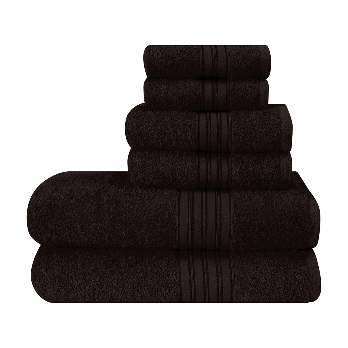 BOUTIQUO 6 Pack Cotton Towel Set, Contains 2 Bath Towels 28x55 inch, 2 Hand Towels 16x24 inch & 2 Wash Coths 12x12 inch, Ideal Everyday use, Ultra Soft Compact & Lightweight - Purple