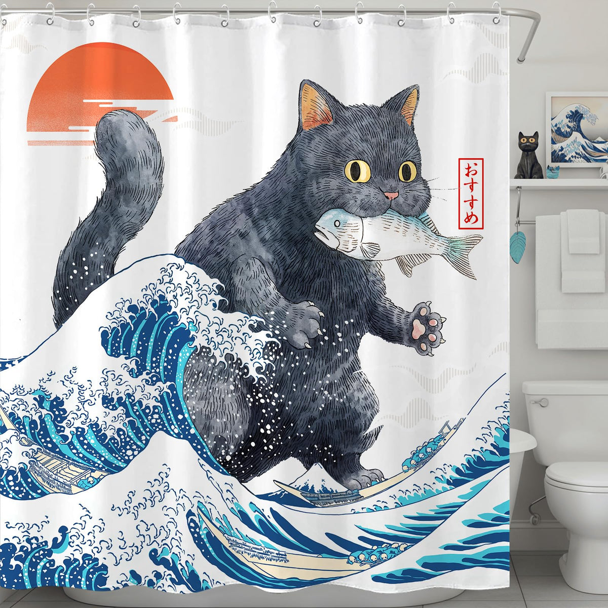 Accnicc Cute Cat Shower Curtain Funny Fun Cool Cats Monet Shower Curtains for Bathroom Water Lilies Waterproof Fabric Bath Curtain Decor 72 X 72 Inch