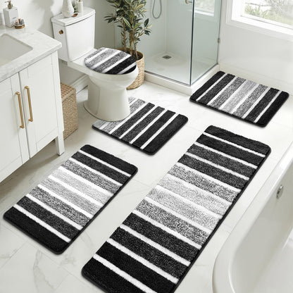 Yamaziot Sage Green Bathroom Rug Set 5 Piece Washable Non Slip Striped Mat