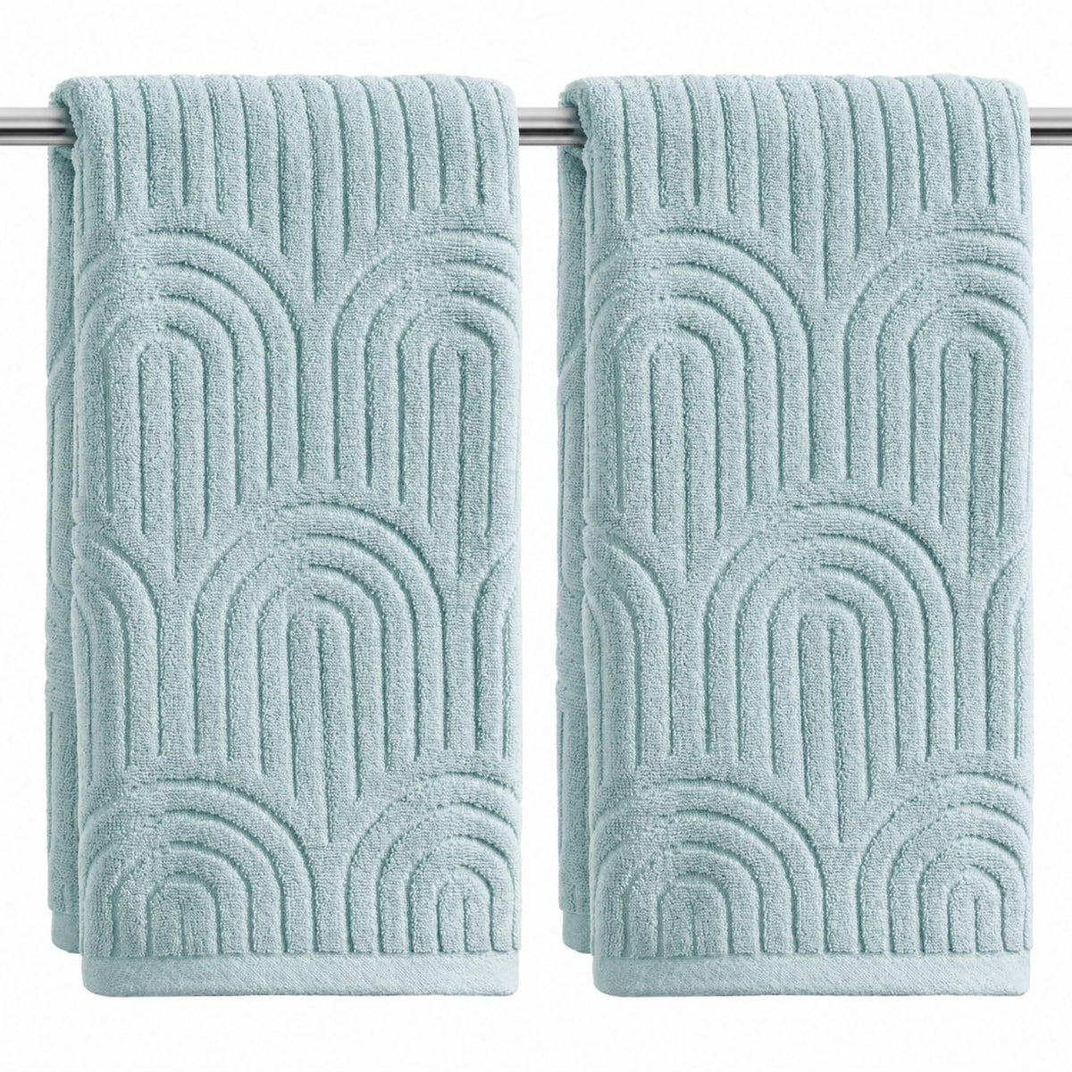 Artoid Mode 2 Pcs Caramel 3D Arched Stripes Jacquard Hand Towels for Bathroom, 100% Cotton Soft Absorbent Bathroom Decor Towels, 13.7 x 29.5 Inch
