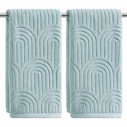 Artoid Mode 2 Pcs Caramel 3D Arched Stripes Jacquard Hand Towels for Bathroom, 100% Cotton Soft Absorbent Bathroom Decor Towels, 13.7 x 29.5 Inch