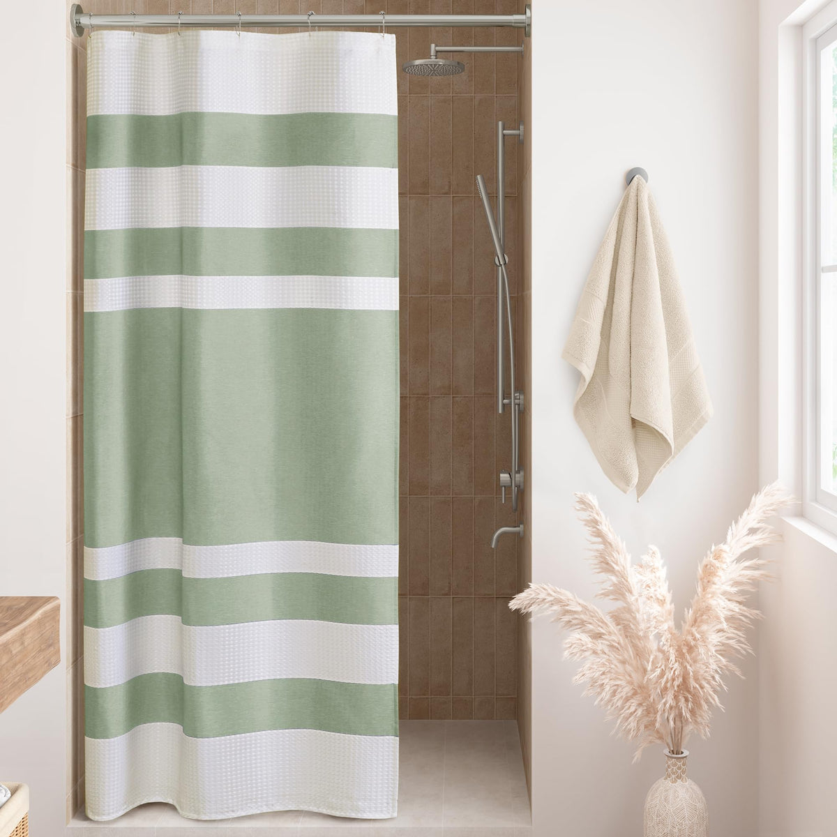 Madison Park Arbor Waffle Shower Curtain for Bathroom, 72 x 72, Beige