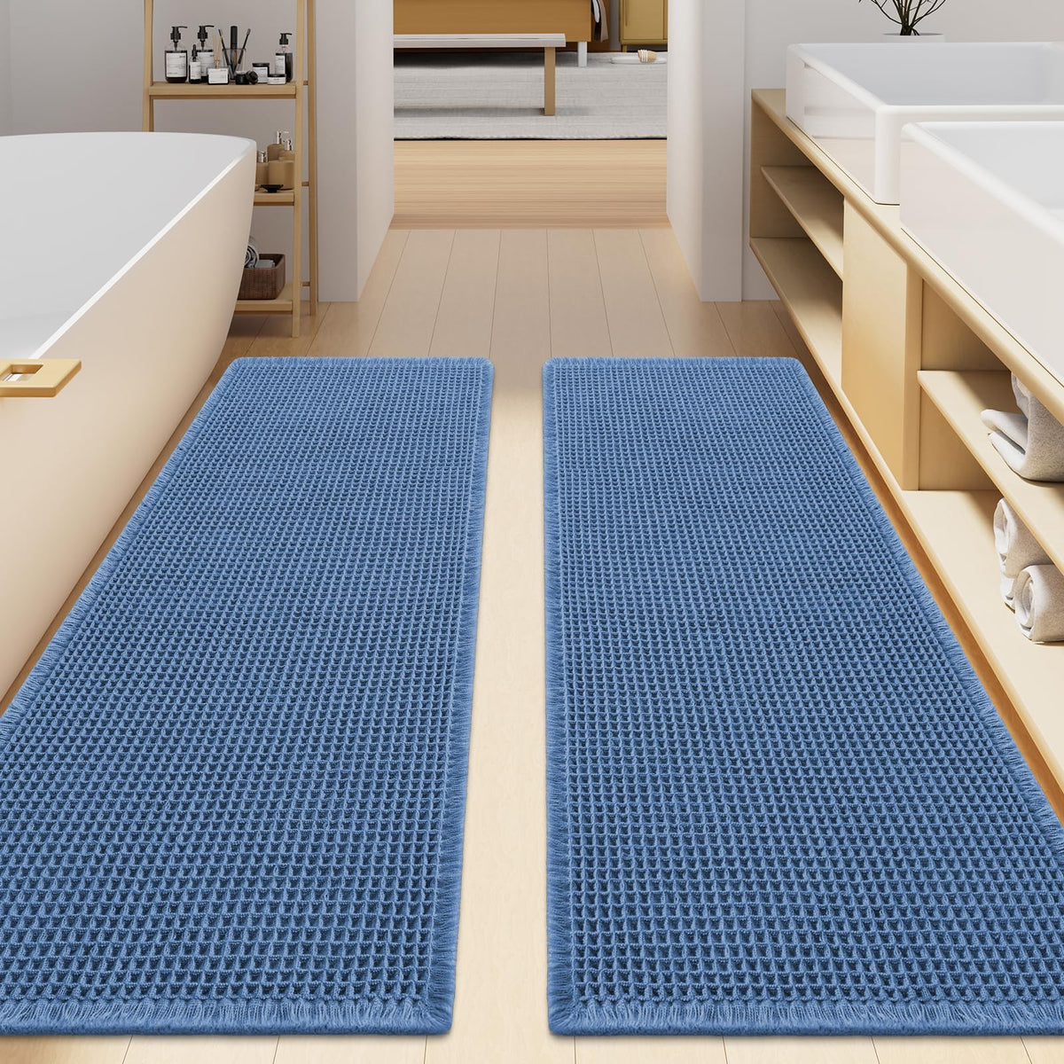 Smiry Waffle Bathroom Rugs Sets 2 Piece (30x20+24x16, Brown)