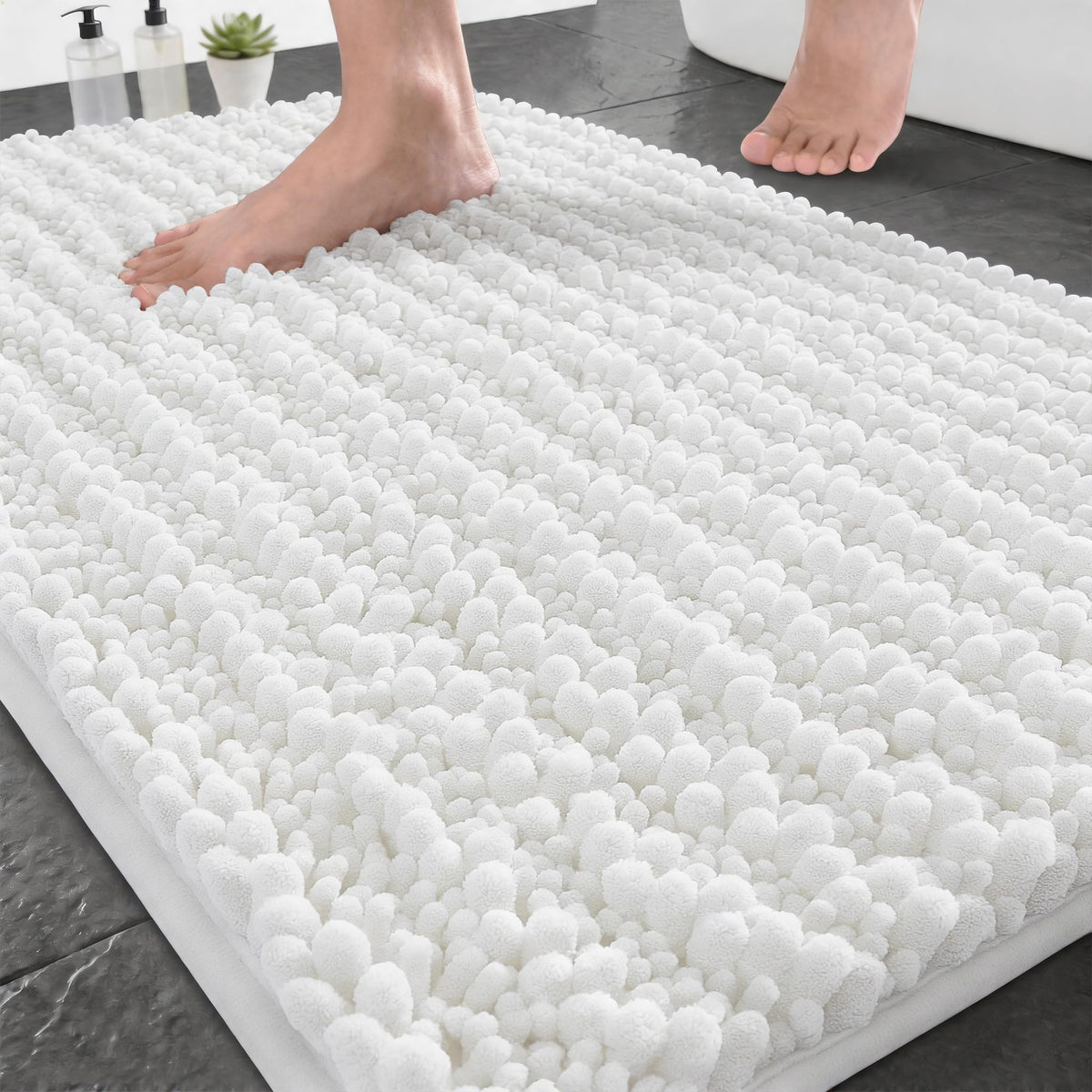 Yimobra Bathroom Rugs Non Slip Washable 32x20 Inch - Ultra Soft Absorbent Chenille Bath Mat, Quick Dry Shaggy Floor Carpet for Tub Shower, Gray Home Decor Accessories