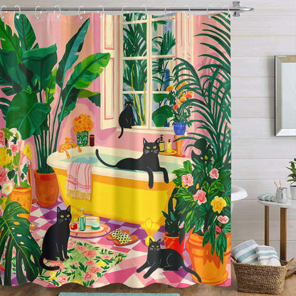 Accnicc Cute Cat Shower Curtain Funny Fun Cool Cats Monet Shower Curtains for Bathroom Water Lilies Waterproof Fabric Bath Curtain Decor 72 X 72 Inch