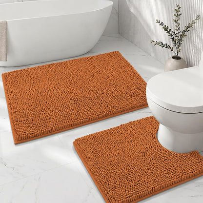 Bathroom Rugs Sets 2 Piece,Super Absorbent Soft,Thick,Machine Washable Chenille Bath Mat,Non Slip Toilet Floor Rug,Bath Mats for Bathroom,20x32 Plus 20x20 U Shape,Light Grey
