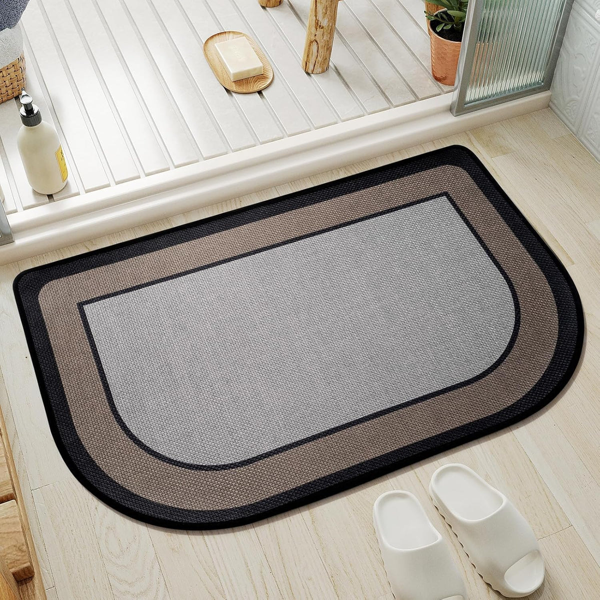 YDKGL Half Circle Bath Mat, Non Slip Thin Bathroom Rugs, Brown 16x24