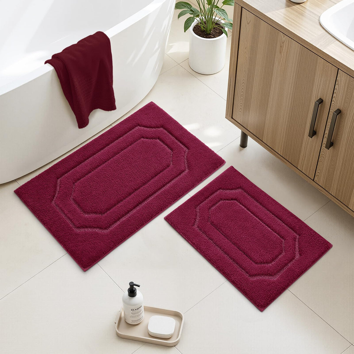 HOMEIDEAS Bathroom Rugs Sets 2 Piece Sage Green 16 * 24+20 * 32"