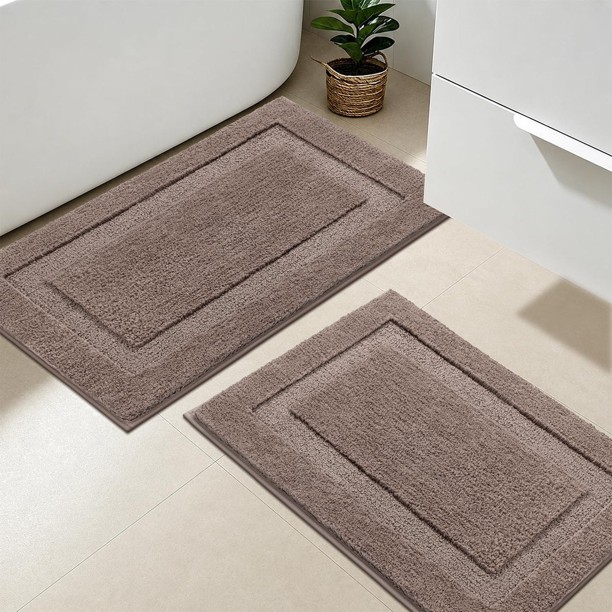 SHACOS Soft Microfiber Bathroom Rugs Set of 2 Pieces, White