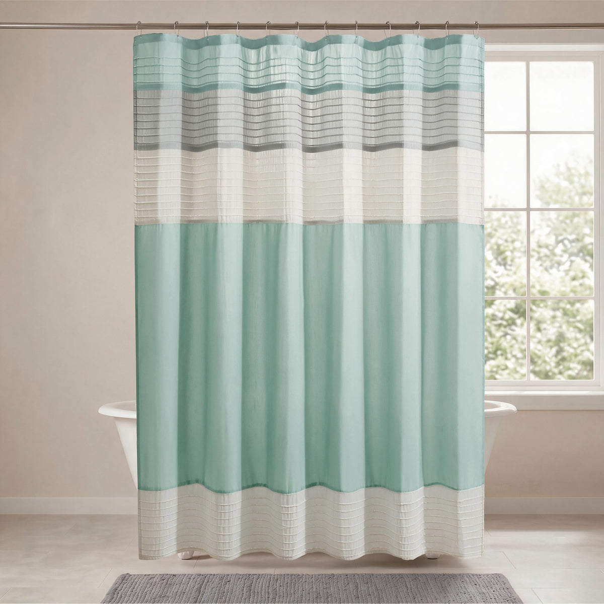 Madison Park Amherst 72 x 72 Bathroom Shower Curtain, Faux Silk, Black