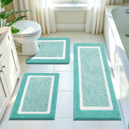 Pauwer Bathroom Rugs 3 Piece Set, Non Slip Washable Bath Mat, Dark Grey