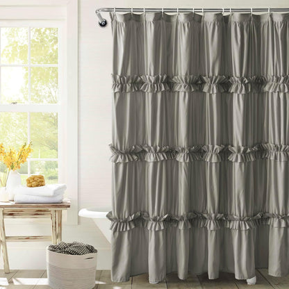 Farmhouse Ruffle Shower Curtain, Gray, 72 x 72 in