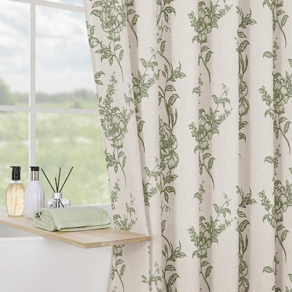 Sage Linen Farmhouse Shower Curtain, Boho Floral Bathroom 72x72