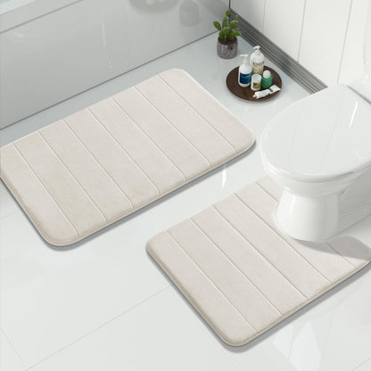 Yimobra Memory Foam Bathroom Rugs Sets 2 Piece - Super Soft Absorbent Quick Dry Bath Mat Set, Machine Washable Non Slip Floor Carpet for Tub Shower & Single Sink (17x24 & 31.5x20 Inch, Black)
