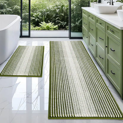 BSICPRO Bathroom Rugs Sets 2 Piece, Non Slip Striped Bath Mats, Fog Blue