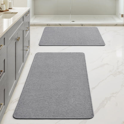 MIULEE Bathroom Rugs Set 2 Pieces, Thin Bath Mats Beige 17"x27"+20"x32"