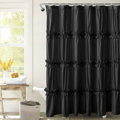 Farmhouse Ruffle Shower Curtain, Gray, 72 x 72 in