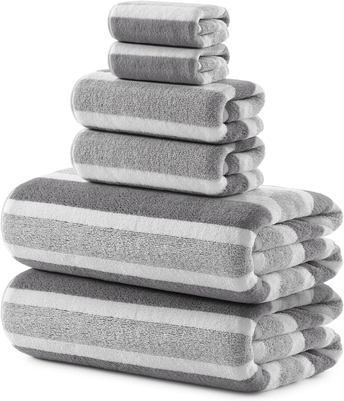 REDKISS 6-Piece Microfiber Bath Towel Set, Ultra Soft, Highly Absorbent & Quick Dry, 35x70 Inch Oversized, Gray Towels for Bathroom, Spa, Gym, 2 Bath 2 Hand 2 Washcloths