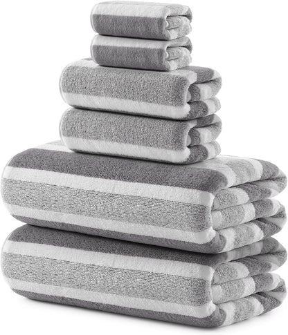 REDKISS 6-Piece Microfiber Bath Towel Set, Ultra Soft, Highly Absorbent & Quick Dry, 35x70 Inch Oversized, Gray Towels for Bathroom, Spa, Gym, 2 Bath 2 Hand 2 Washcloths