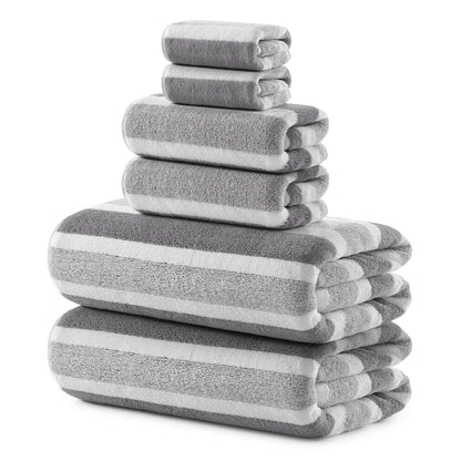 REDKISS 6-Piece Microfiber Bath Towel Set, Ultra Soft, Highly Absorbent & Quick Dry, 35x70 Inch Oversized, Gray Towels for Bathroom, Spa, Gym, 2 Bath 2 Hand 2 Washcloths