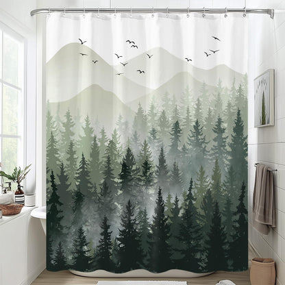 Accnicc Forest Mountain Shower Curtain Dark Green Nature Misty Pine Tree Shower Curtains for Bathroom Foggy Rustic Woodland Decorative Waterproof Fabric Bath Curtain Decor 72×72 Inches
