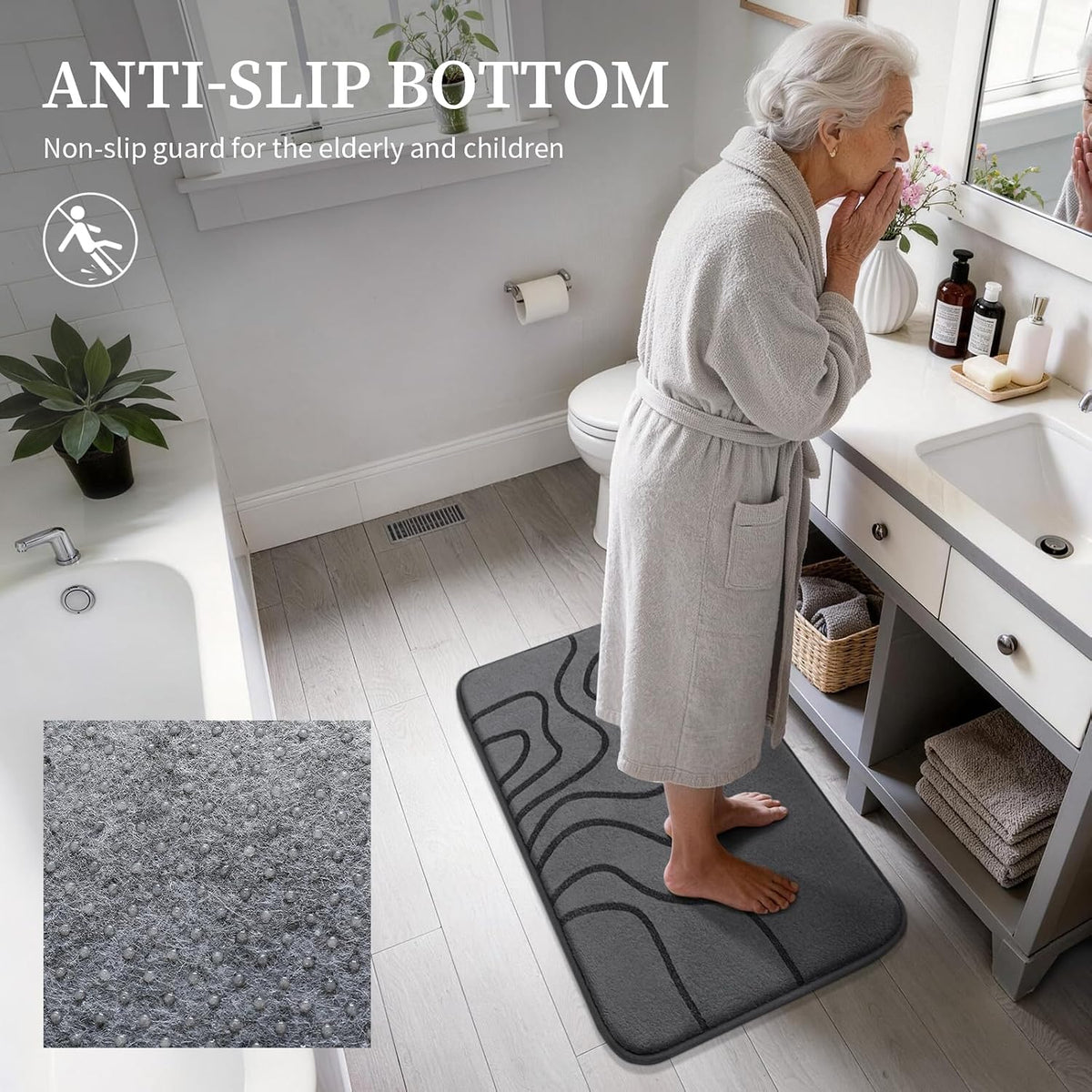 YIHOUSE Memory Foam Bathroom Rugs Sets 2 Piece, 32"x20"+24"x17", Dark Grey