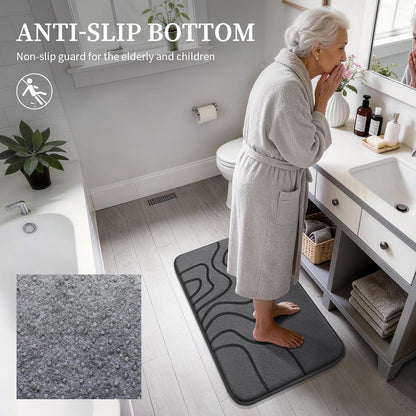 YIHOUSE Memory Foam Bathroom Rugs Sets 2 Piece, 32"x20"+24"x17", Dark Grey