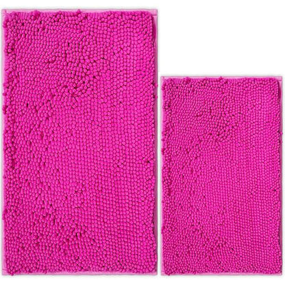 Bathroom Rugs Chenille Bath mat 2 Piece Set, Super Absorbent, Strong PVC Non Slip Backing, Bath mats for Bathroom, Plush Shaggy, Thick, Machine Washable, Bathtub, Toilet.(Light Grey)
