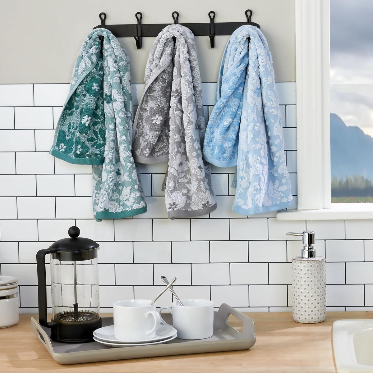 SKL Home Floral Hand Towel Set-2pc, 100% Cotton Jacquard, Gray