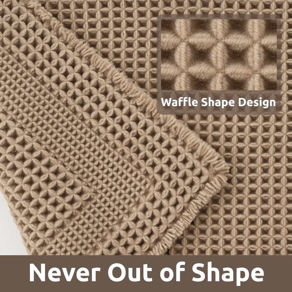 AMOAMI Waffle Bath Mat, Absorbent Bathroom Rugs Non Slip 24''x36'' Beige