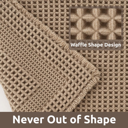 AMOAMI Waffle Bath Mat, Absorbent Bathroom Rugs Non Slip 24''x36'' Beige