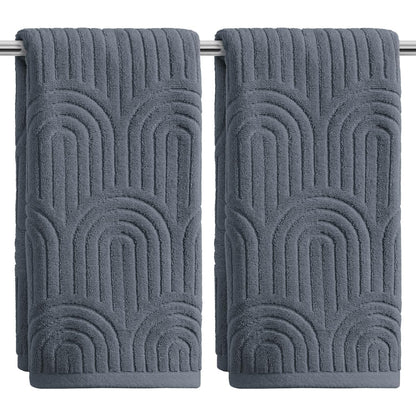 Artoid Mode 2 Pcs Caramel 3D Arched Stripes Jacquard Hand Towels for Bathroom, 100% Cotton Soft Absorbent Bathroom Decor Towels, 13.7 x 29.5 Inch